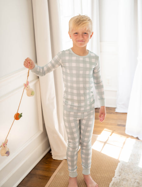 Sage Gingham 2-Piece Long Sleeve Pajamas
