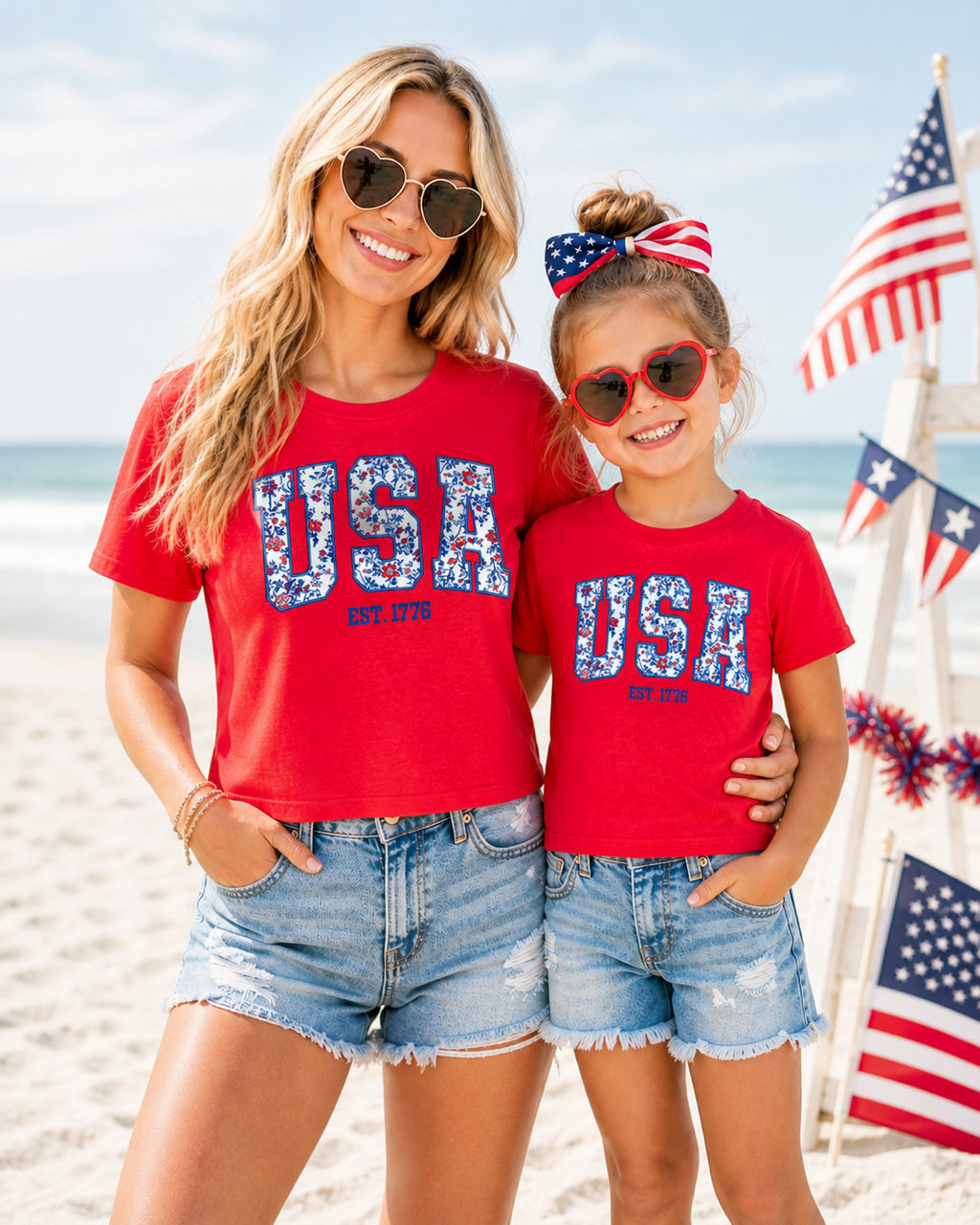 Kids USA Floral Tee in Red