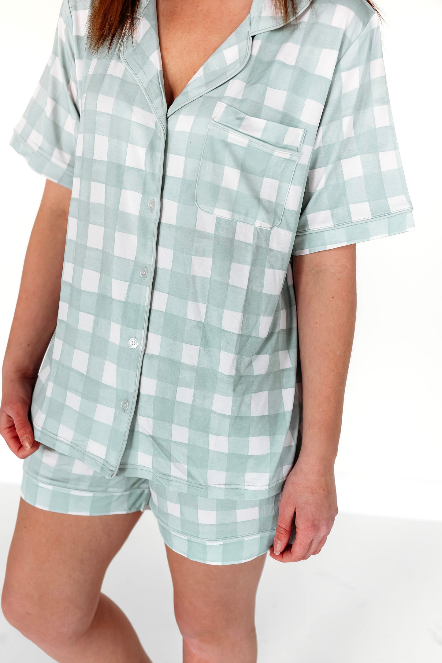 Women's Sage Gingham 2-piece Short Set
