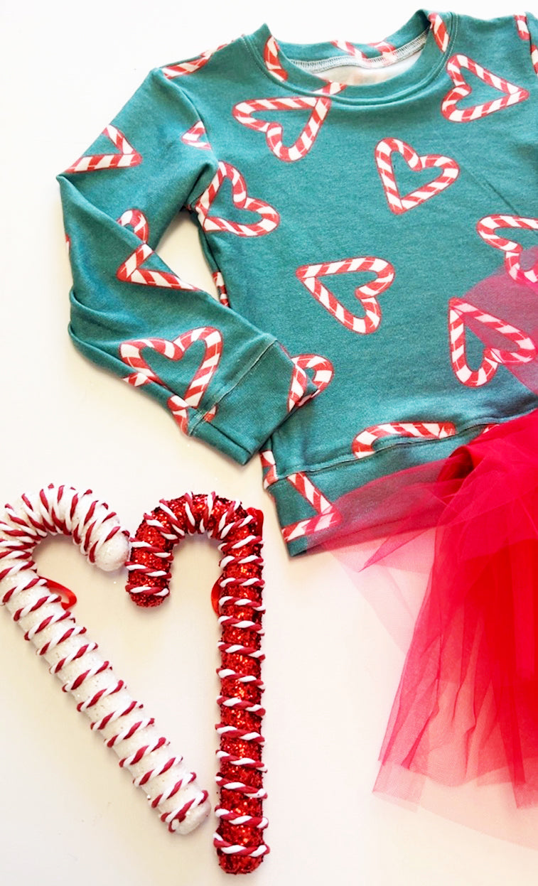 Candy Cane Heart Sweatshirt in Emerald