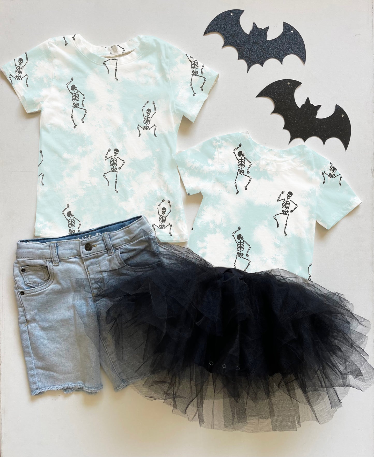 Kids Dancing Skellies in White and Mint Tie Dye