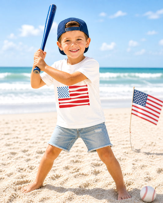 Kids baseball Flag Tee in White