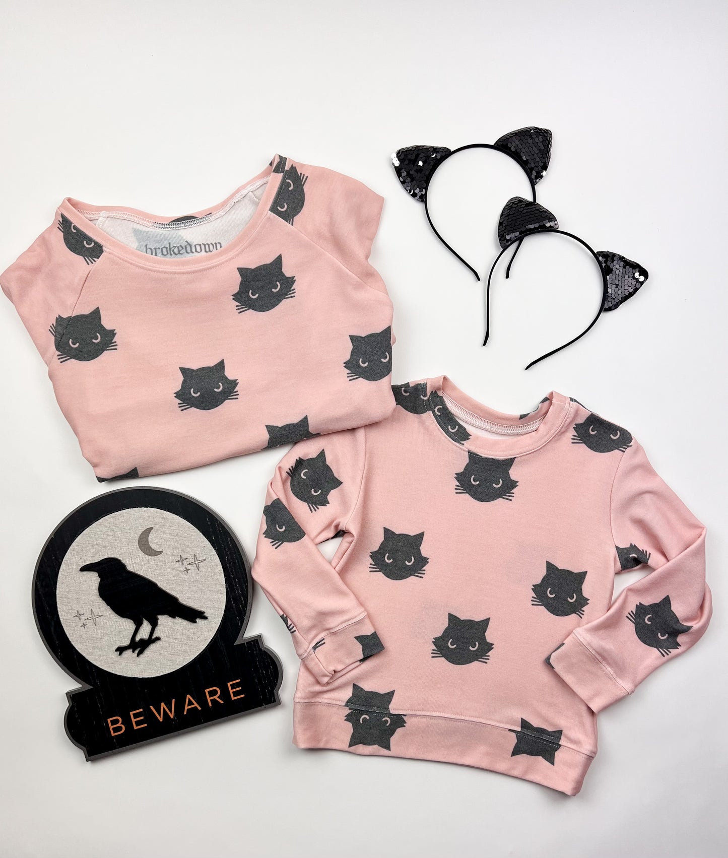 Black Cat Sweatshirt in Peachy Pink
