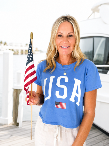 USA Boxy Tee in Periwinkle