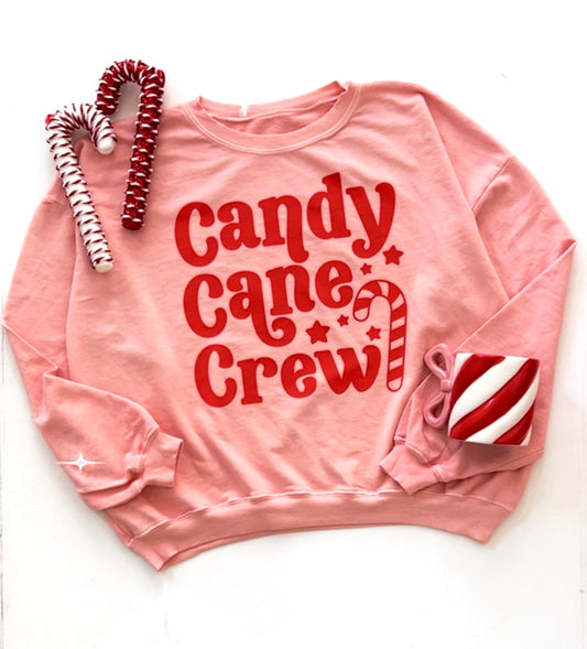 Candy Cane Crew Sweatshirt in Peachy Pink Womens