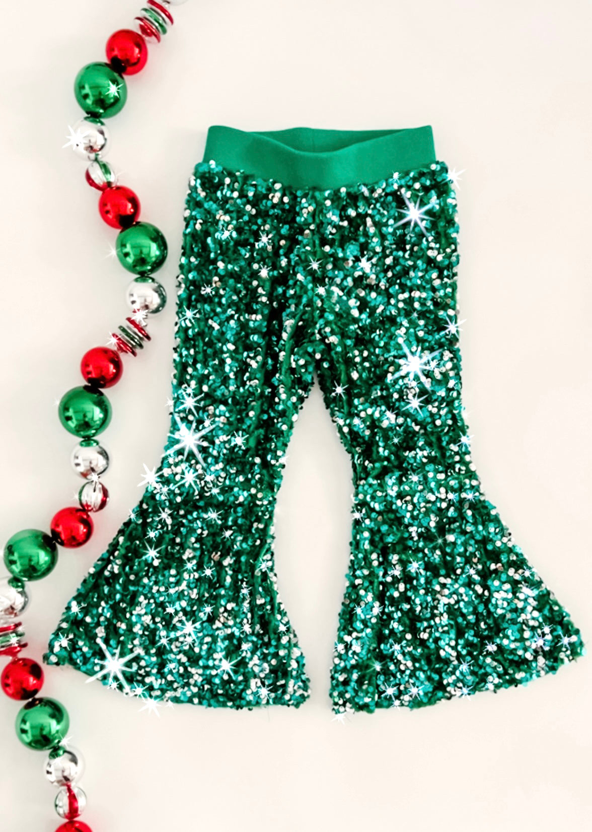 Sequin Bell Bottoms in Emerald sizes: 6mo-14yr