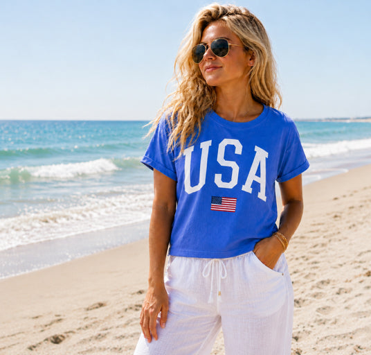 USA Boxy Tee in Periwinkle