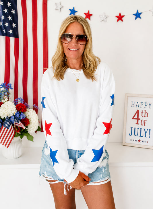 Star Sleeve Sweatshirt in White