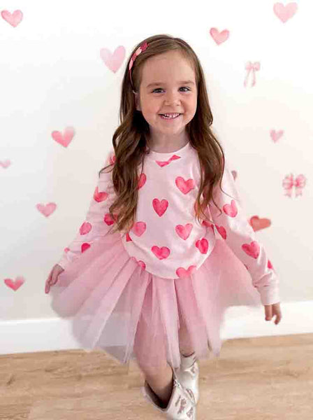 Women's Pink Watercolor Heart Sweatshirt