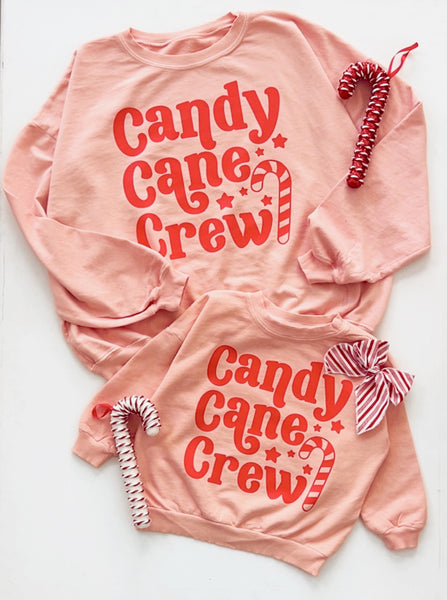 Candy Cane Crew Sweatshirt in Peachy Pink Womens