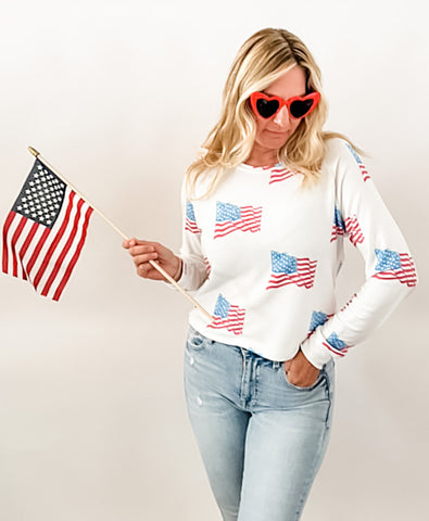 American Flag Sweatshirt in Off White