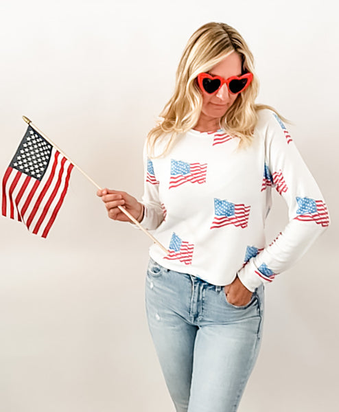 American Flag Kids Sweatshirt in Off White