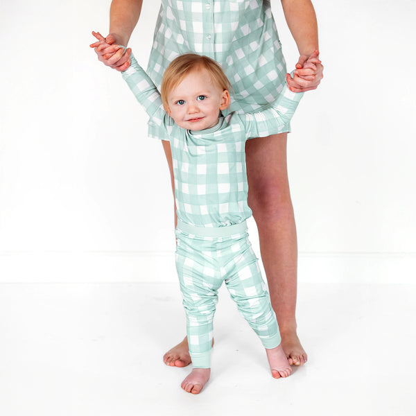 Sage Gingham 2-Piece Long Sleeve Pajamas