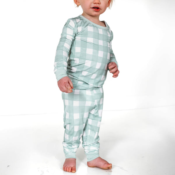 Sage Gingham 2-Piece Long Sleeve Pajamas