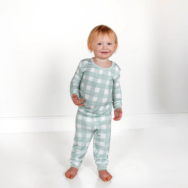 Sage Gingham 2-Piece Long Sleeve Pajamas