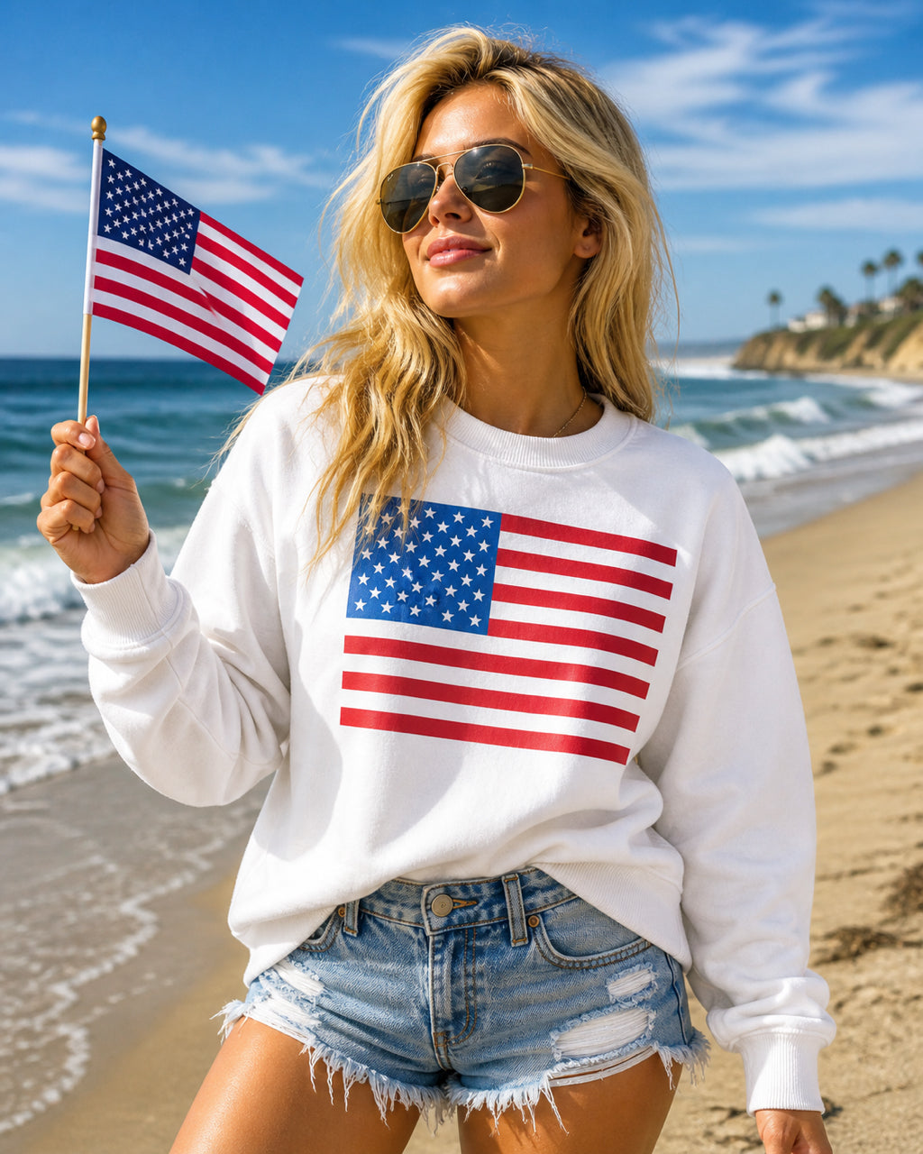 Kids American Flag Sweatshirt in White