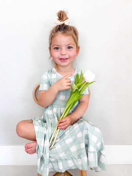 Sage Gingham Ruffle Twirl Dress