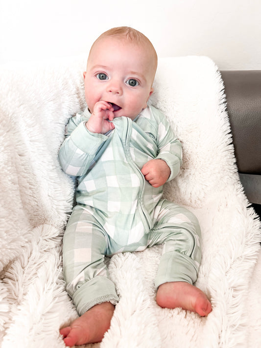 Sage Gingham Romper
