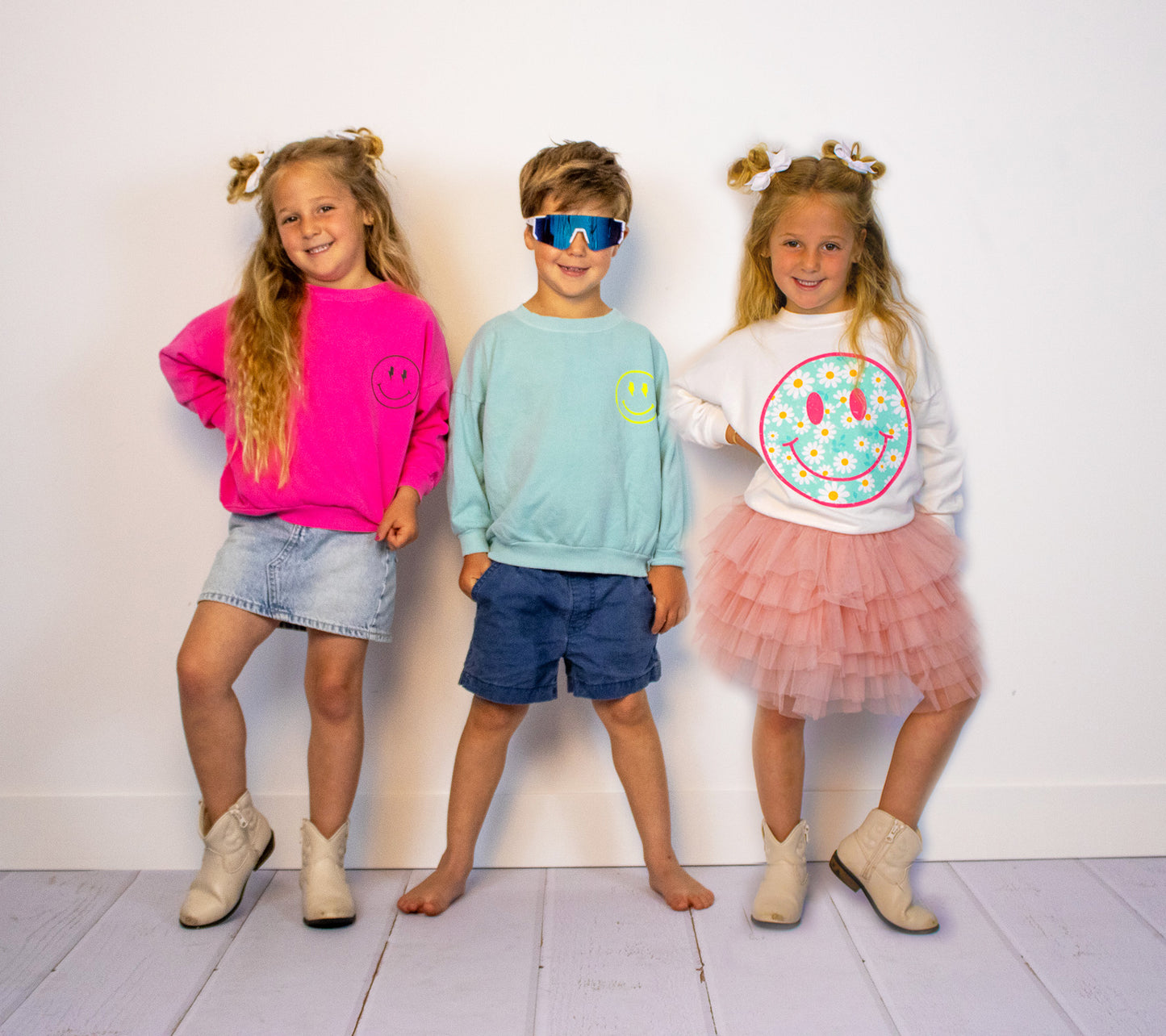 Happy Face Sweatshirt in Seafoam/Neon