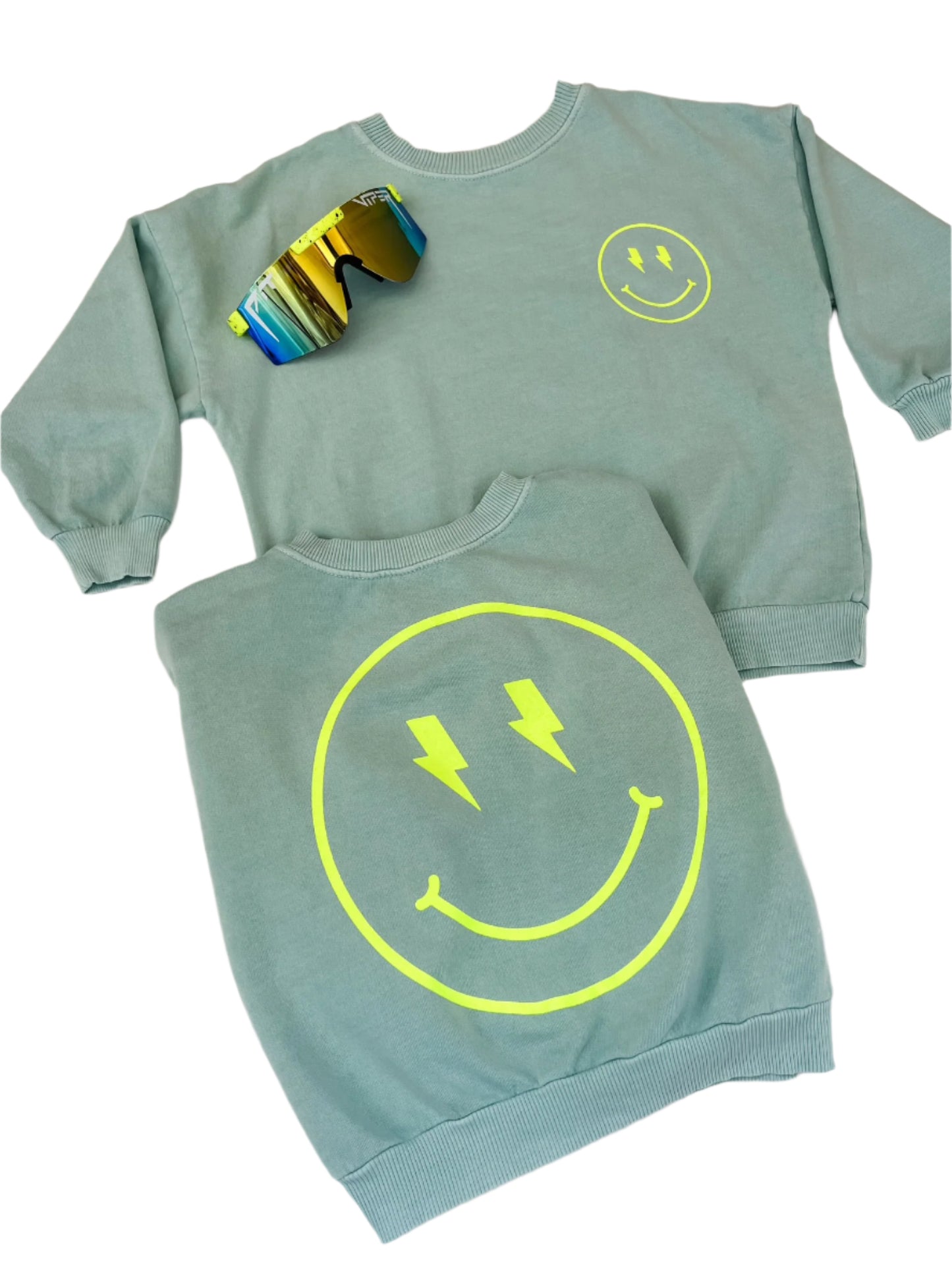 Happy Face Sweatshirt in Seafoam/Neon