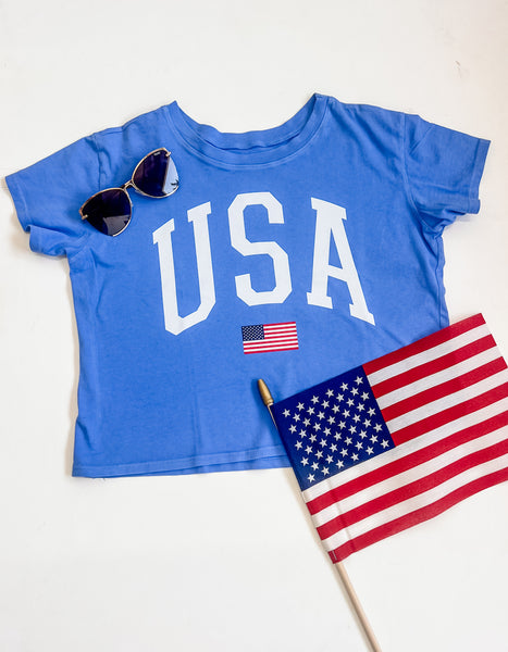 USA Boxy Tee in Periwinkle