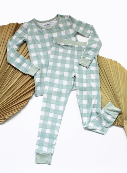 Sage Gingham 2-Piece Long Sleeve Pajamas