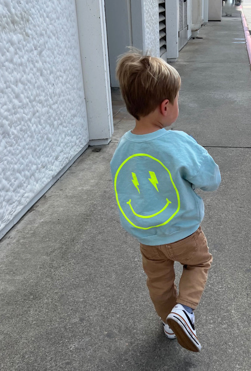 Happy Face Sweatshirt in Seafoam/Neon