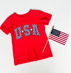 USA Checkered Tee in Red