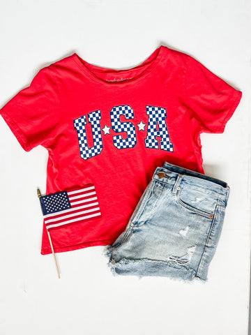 Women's USA Checkered Red Tee