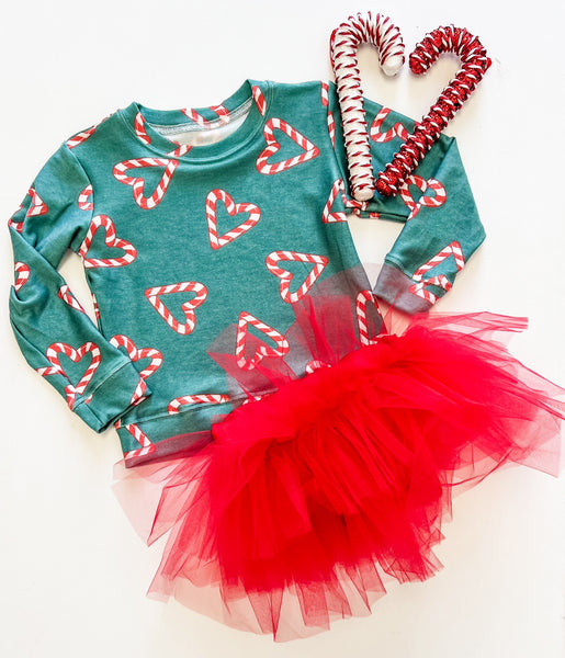 Candy Cane Heart Sweatshirt in Emerald