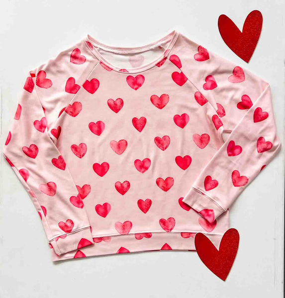 Women's Pink Watercolor Heart Sweatshirt