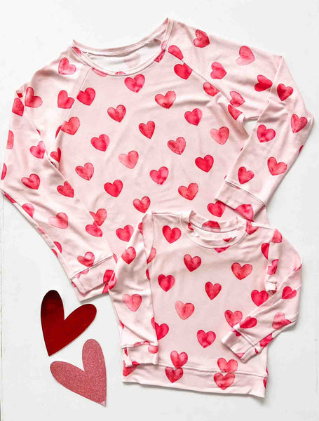 Women's Pink Watercolor Heart Sweatshirt