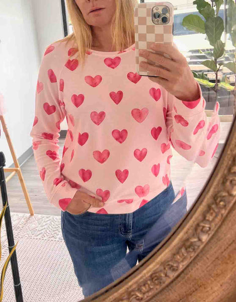 Women's Pink Watercolor Heart Sweatshirt
