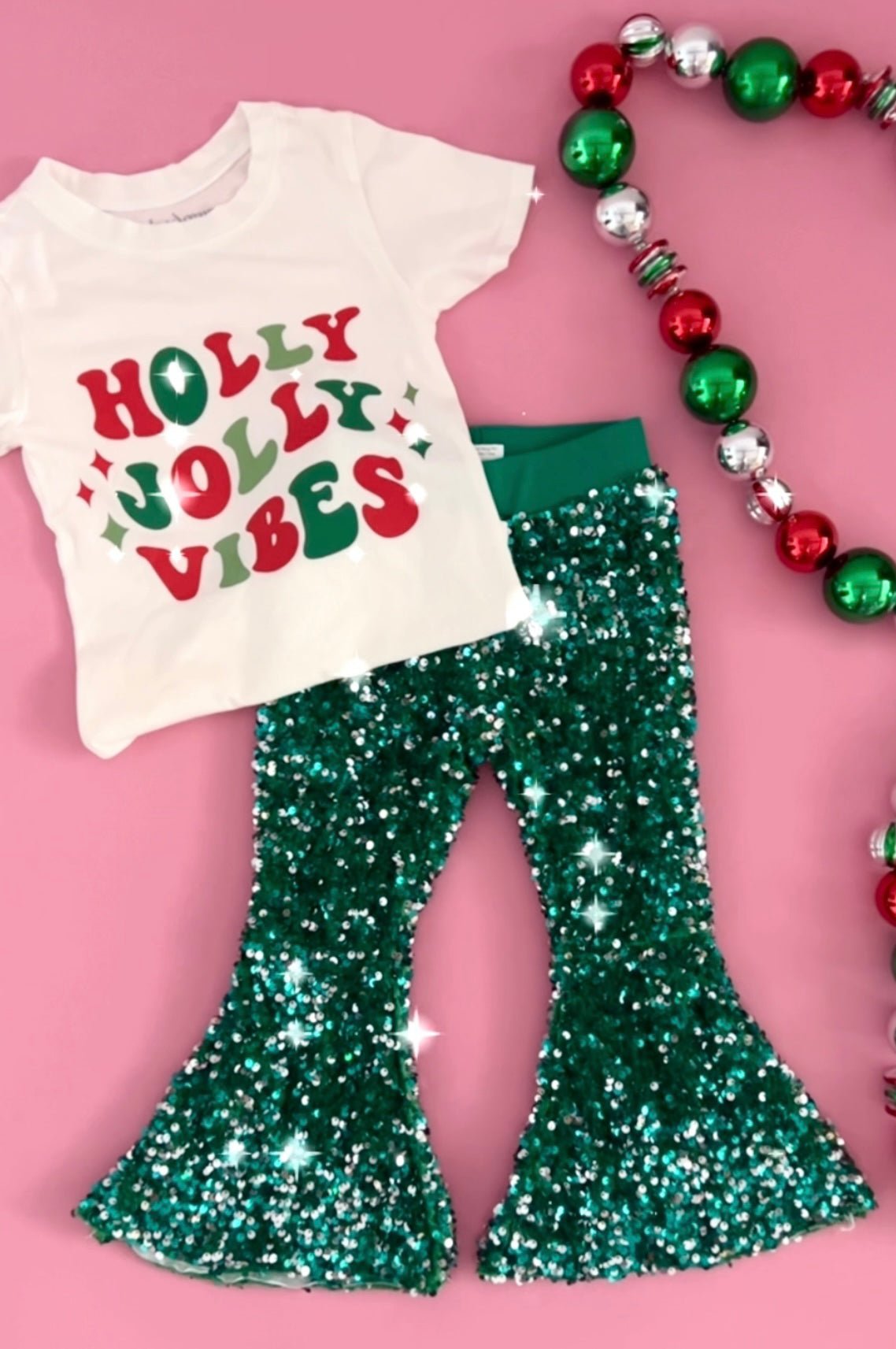 Sequin Bell Bottoms in Emerald sizes: 6mo-14yr