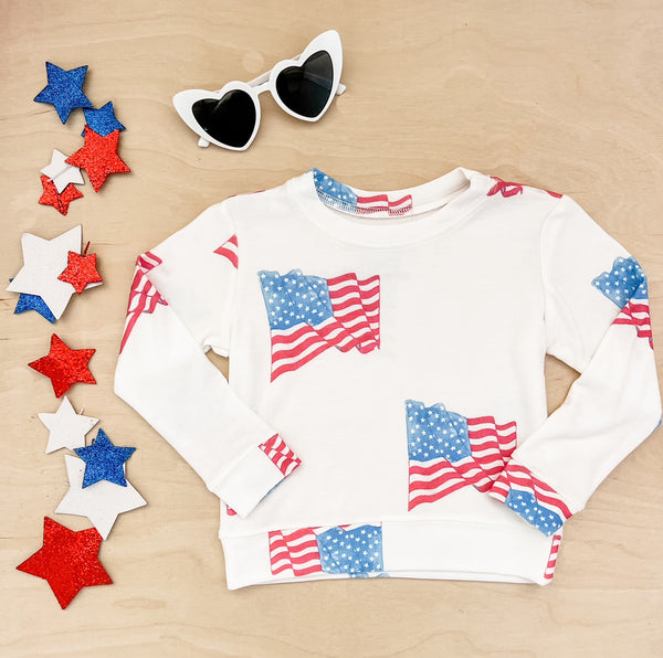 American Flag Kids Sweatshirt in Off White