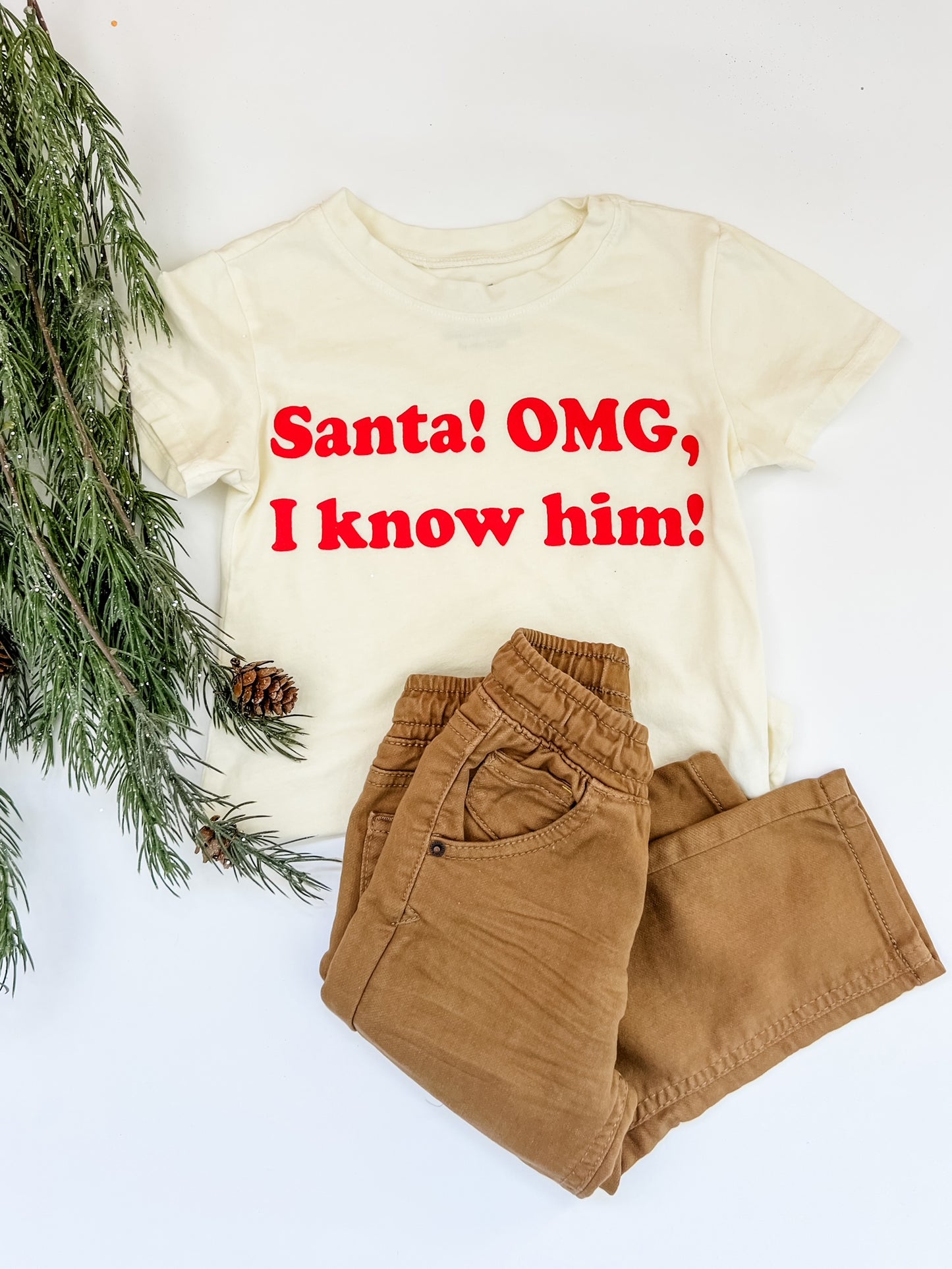 Santa! OMG, I know him tee in Cream