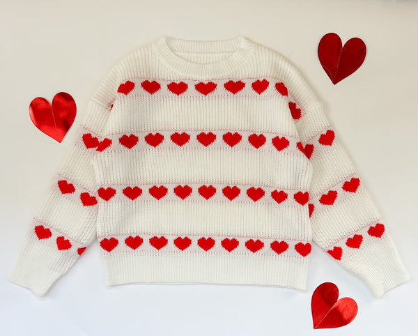 Women's Vintage Heart Sweater in White