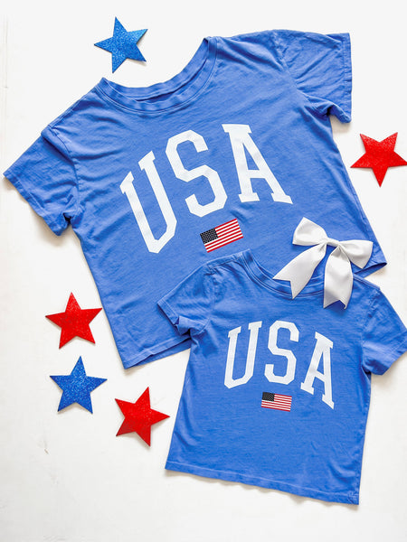 USA Boxy Tee in Periwinkle
