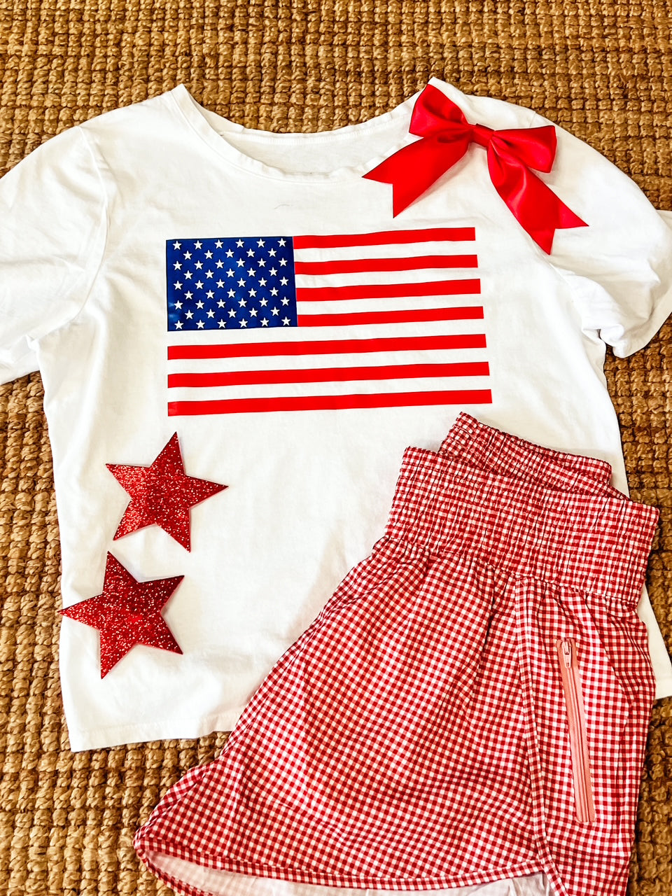 Boxy American Flag Tee in White