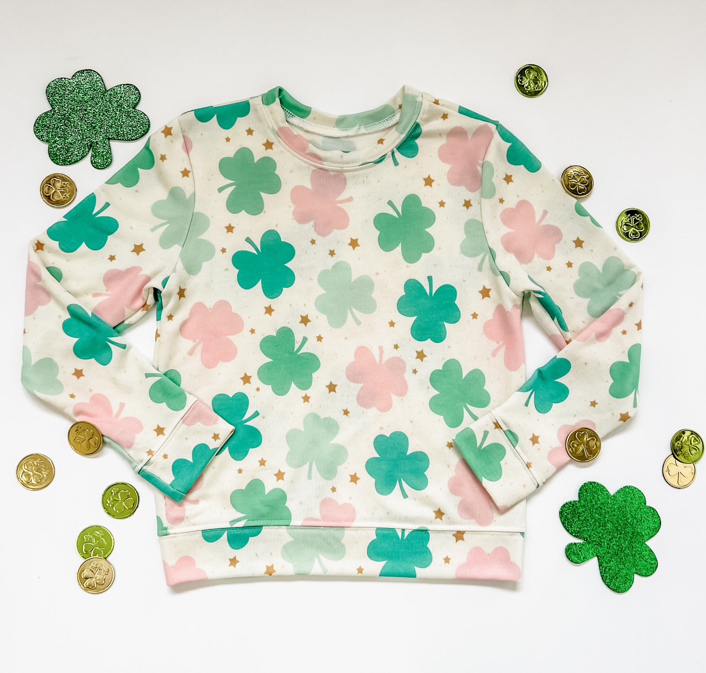 Pink and Green Clover with Twinkles Sweatshirt