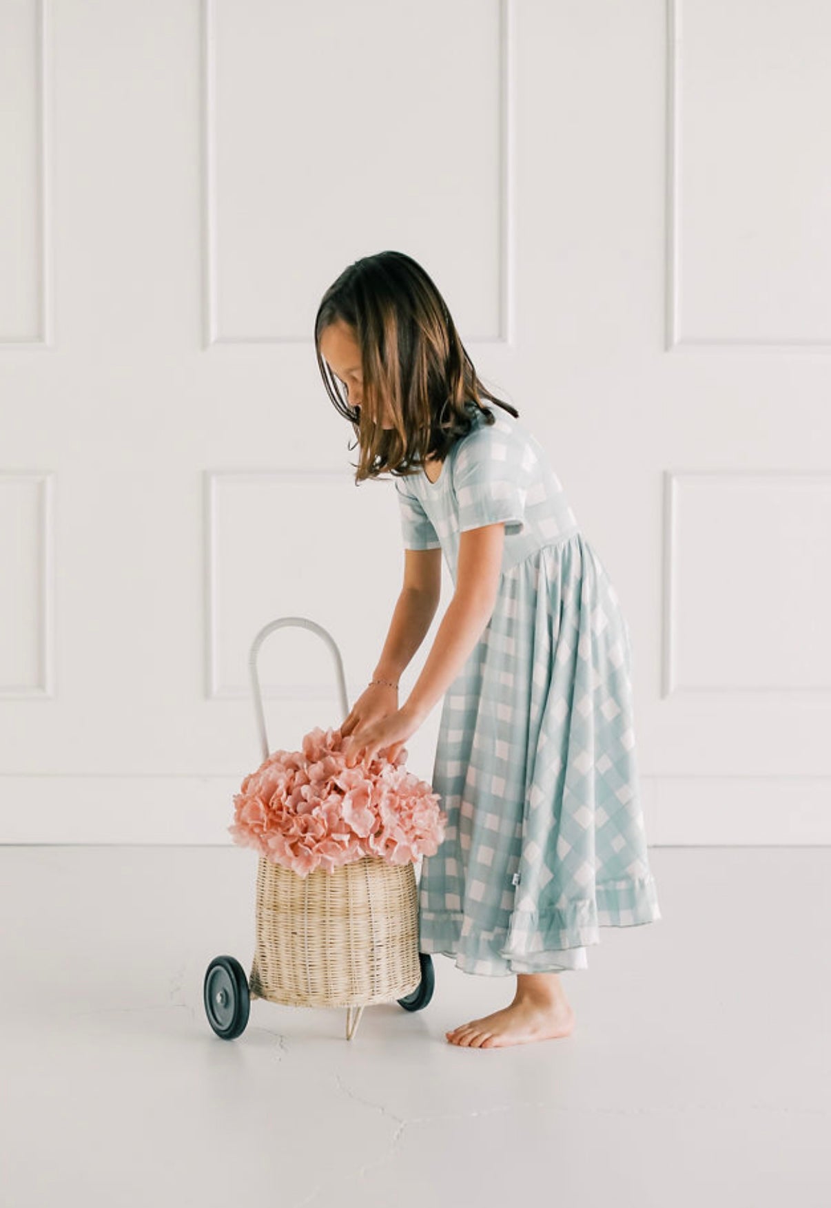 Sage Gingham Ruffle Twirl Dress