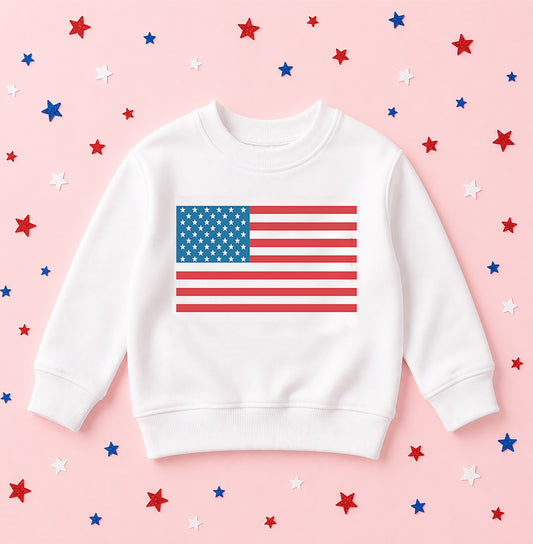 Kids American Flag Sweatshirt in White