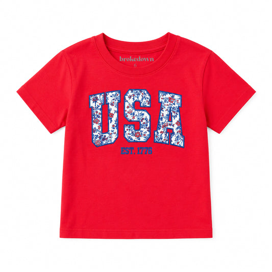 Kids USA Floral Tee in Red.