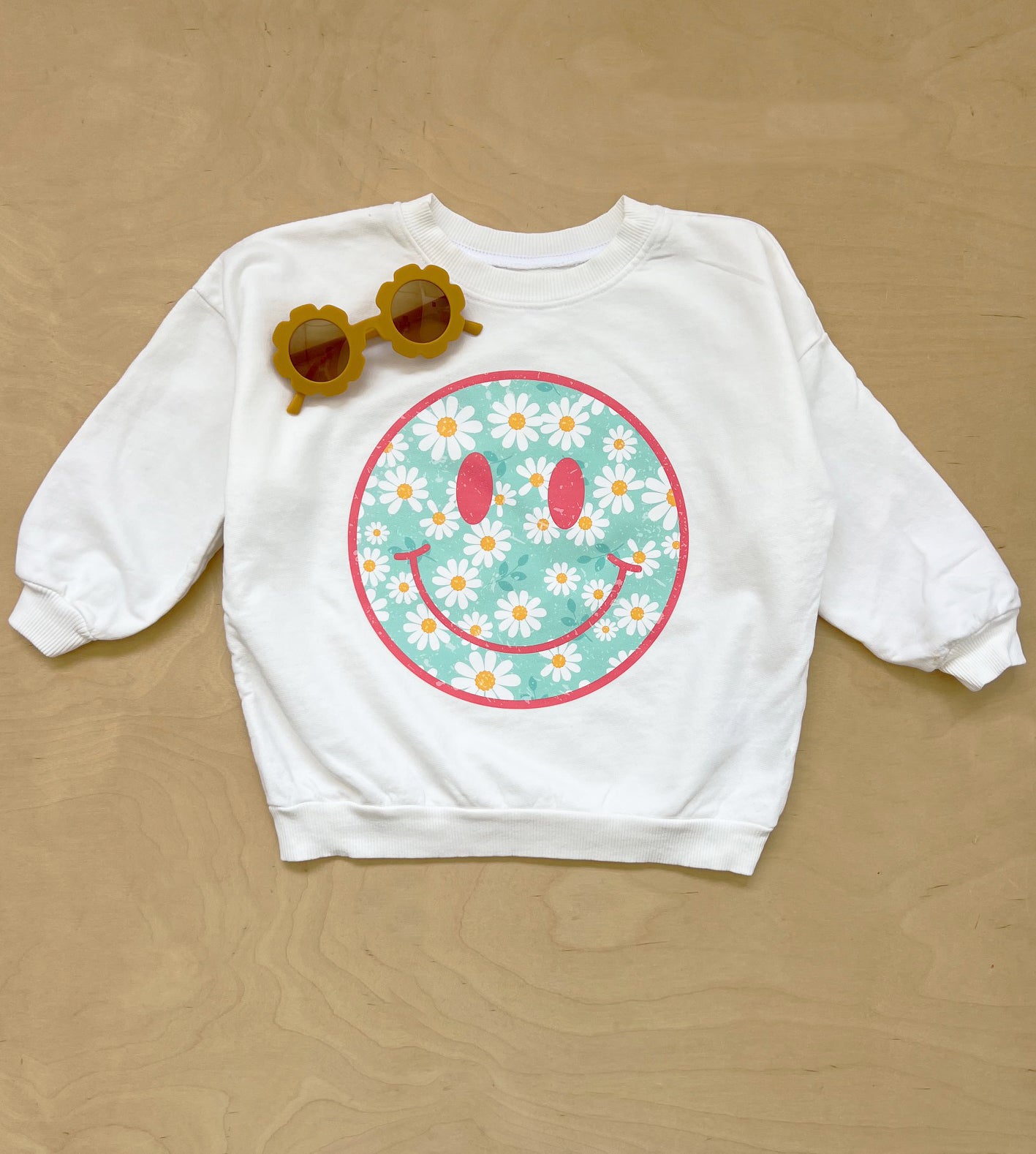 Daisy Happy Face Sweatshirt in Off White