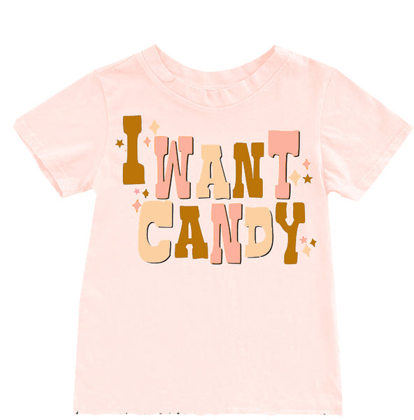 I Want Candy Tee in Peachy Pink