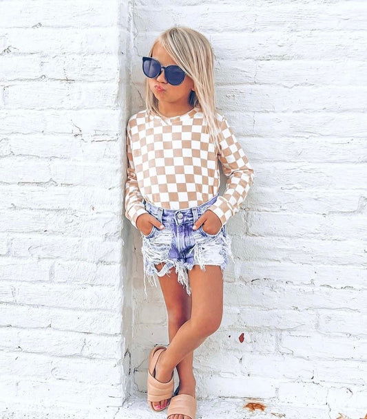 Kids Tan Checkered Sweatshirt