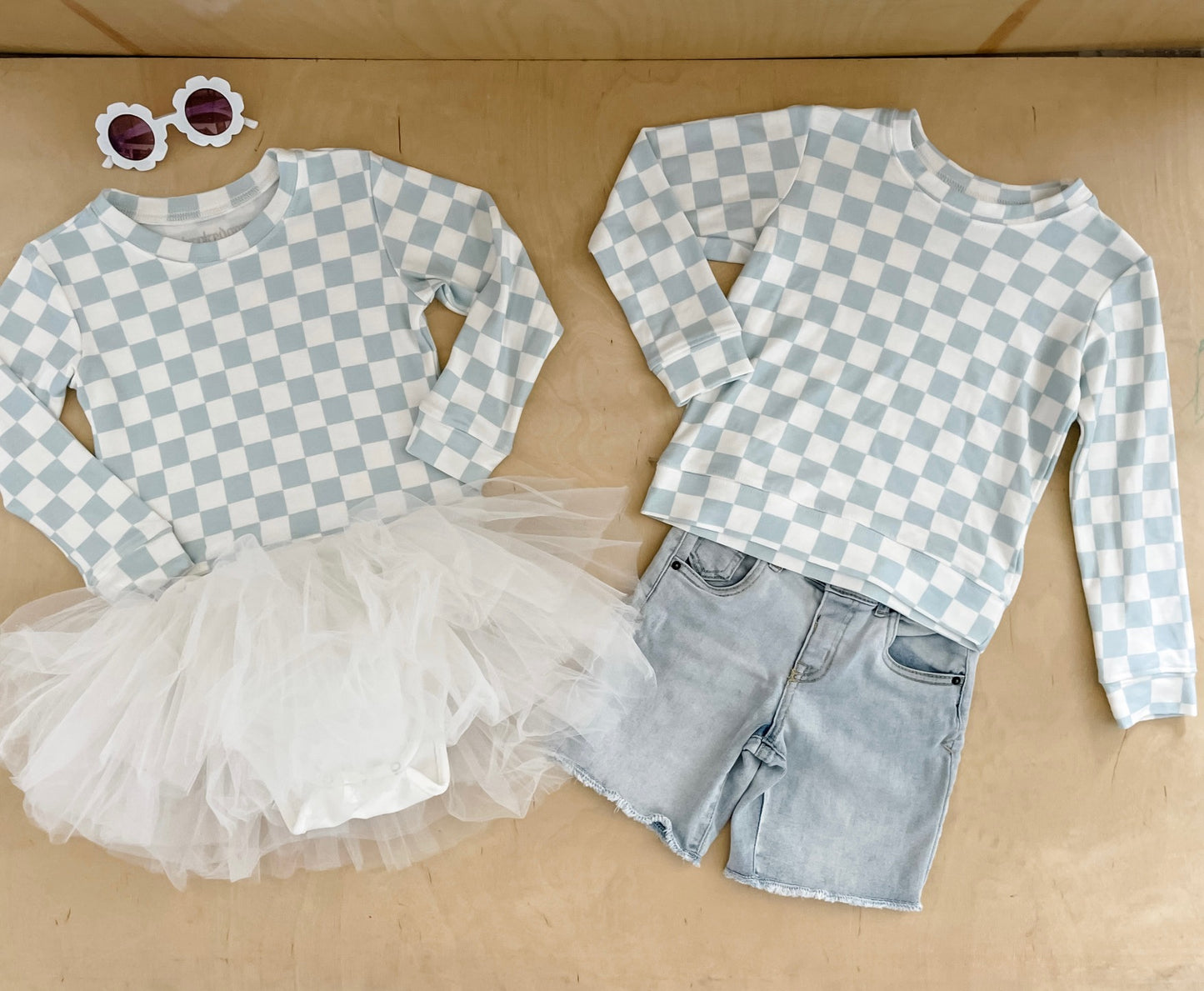 Kids Light Blue Checkered Sweatshirt