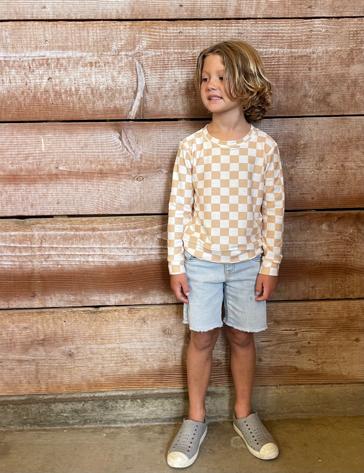 Kids Tan Checkered Sweatshirt