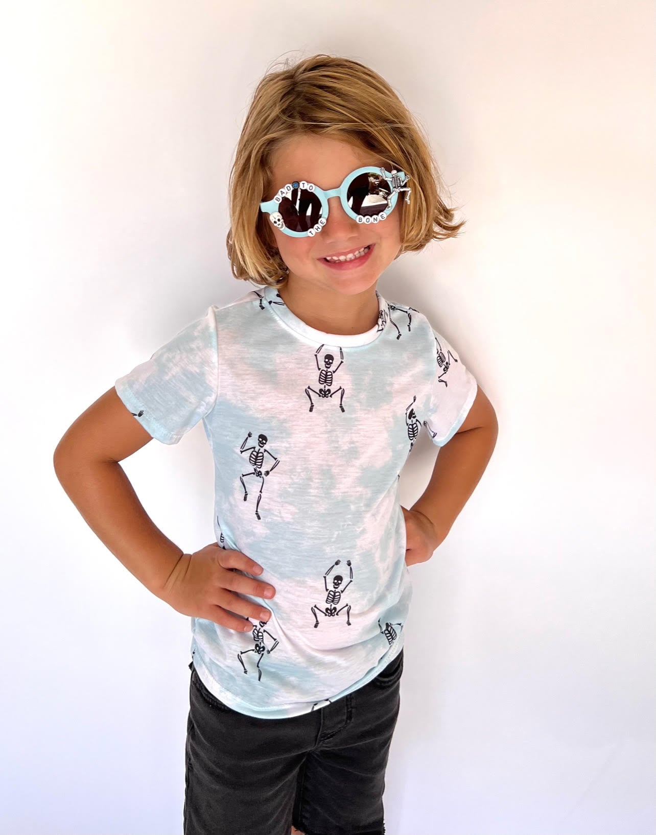 Kids Dancing Skellies in White and Mint Tie Dye