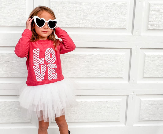 Love Checkered Sweatshirt in Dark Cherry